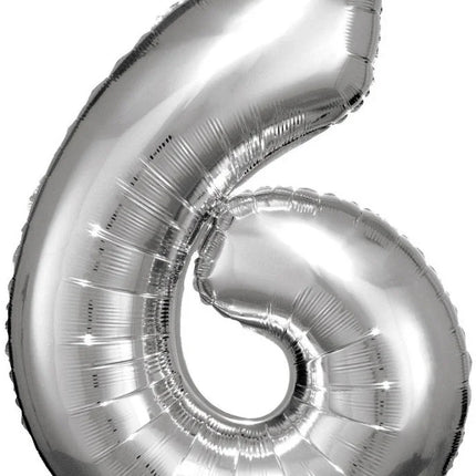 Silver óriás szám fólia lufi 6-os, 86*58 cm
