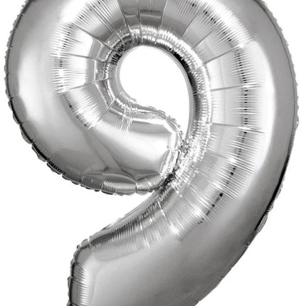 Silver óriás szám fólia lufi 9-es, 83x58 cm