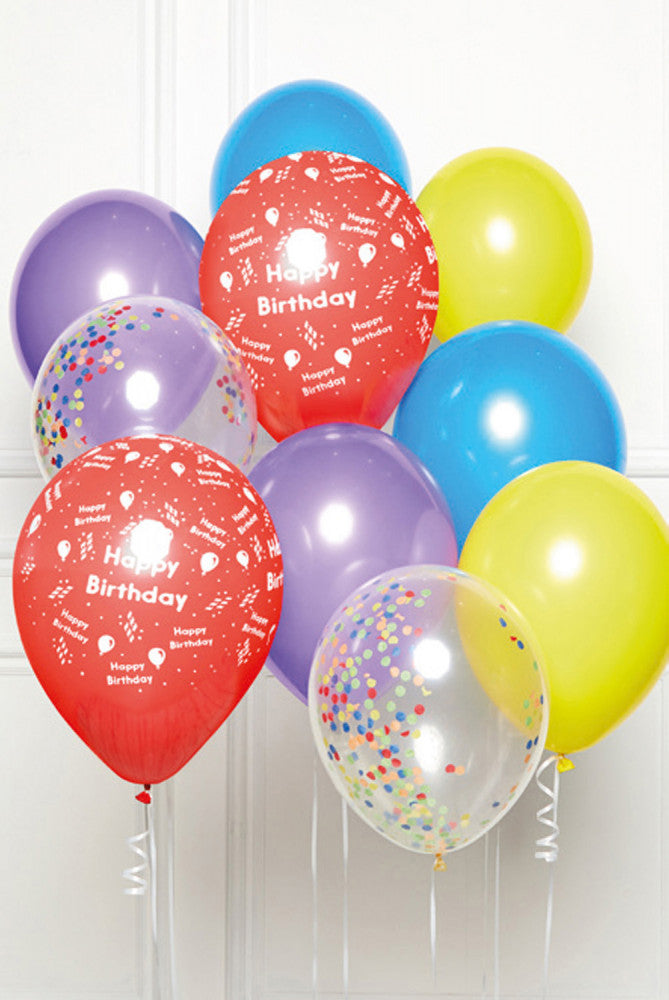 Happy Birthday Rainbow léggömb, lufi 10 db-os szett 11 inch (27,5cm)