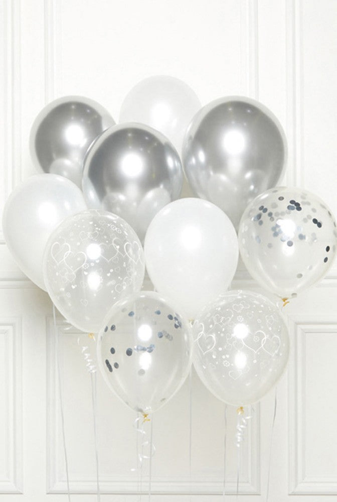 Happy Birthday Silver léggömb, lufi 10 db-os szett 11 inch (27,5cm)