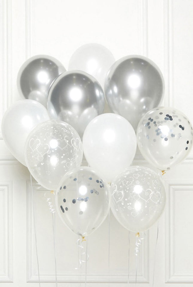 Happy Birthday Silver léggömb, lufi 10 db-os szett 11 inch (27,5cm)