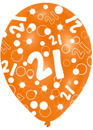 Happy Birthday 21 Orange léggömb, lufi 6 db-os 11 inch (27,5cm)