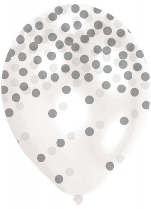 Ezüst Silver konfettis léggömb, lufi 6 db-os 11 inch (27,5cm)