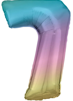Pastel Rainbow óriás szám fólia lufi 7-es, 83 cm