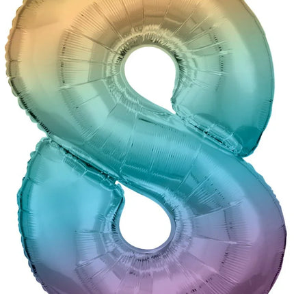 Pastel Rainbow óriás szám fólia lufi 8-as, 83 cm