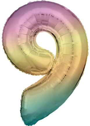 Pastel Rainbow óriás szám fólia lufi 9-es, 83 cm
