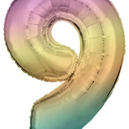 Pastel Rainbow óriás szám fólia lufi 9-es, 83 cm