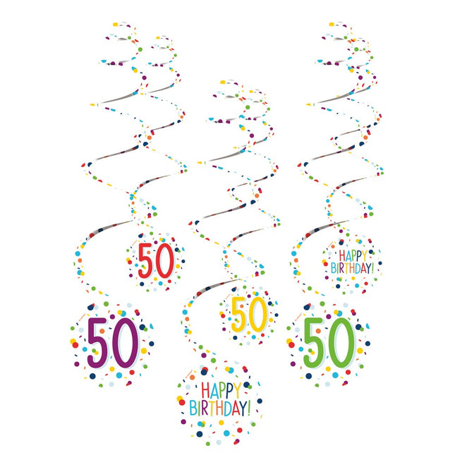 Konfettis Happy Birthday 50 szalag dekorációs szett 6 db-os