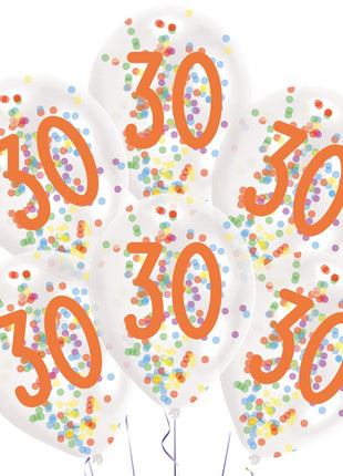 Happy Birthday 30 Droplets konfettivel töltött léggömb, lufi 6 db-os 11 inch (27,5 cm)