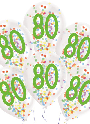 Happy Birthday 80 Droplets konfettivel töltött léggömb, lufi 6 db-os 11 inch (27,5 cm)