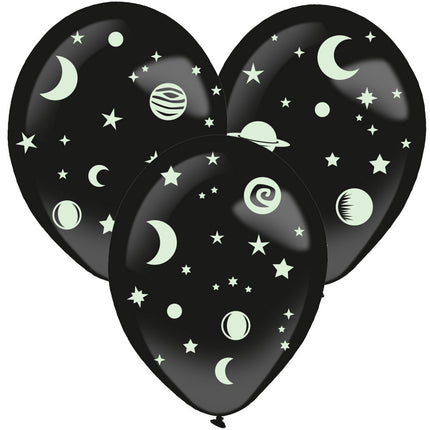 Űr Space sötétben világító léggömb, lufi kiegészítőkkel 3 db-os szett 14 inch (35,5 cm)