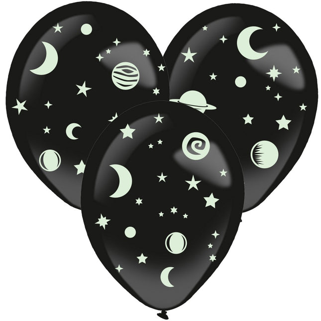 Űr Space sötétben világító léggömb, lufi kiegészítőkkel 3 db-os szett 14 inch (35,5 cm)