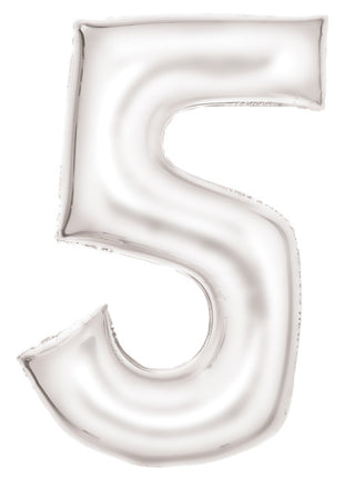 Lustre White, Fehér 5-ös szám fólia lufi 86 cm