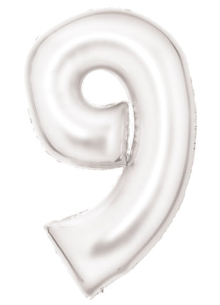 Lustre White, Fehér 9-es szám fólia lufi 86 cm