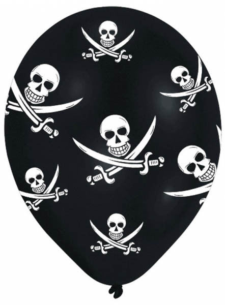Kalóz Jolly Roger léggömb, lufi 6 db-os 11 inch (27,5cm)