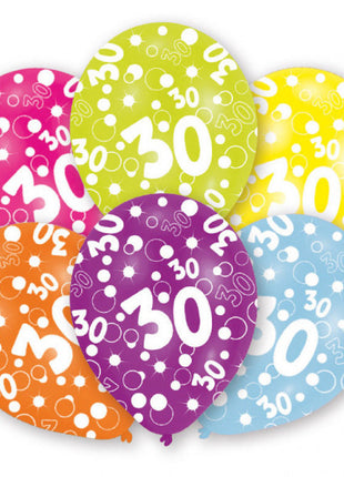 Happy Birthday 30 Colorful léggömb, lufi 6 db-os 11 inch (27,5cm)