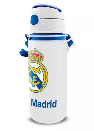 Real Madrid Emblem alumínium kulacs 600 ml szívószállal és akasztóval – praktikus sportkulacs gyerekeknek és szurkolóknak
