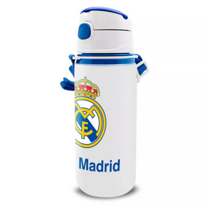 Real Madrid Emblem alumínium kulacs 600 ml szívószállal és akasztóval – praktikus sportkulacs gyerekeknek és szurkolóknak