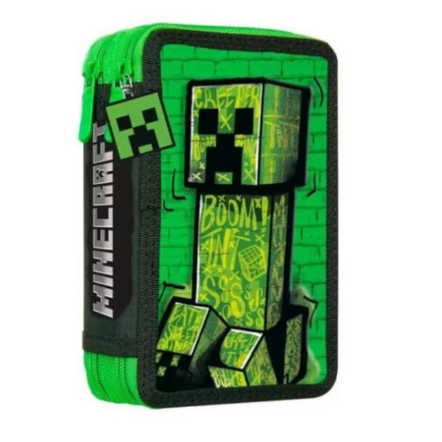 Minecraft Blocky Boom két emeletes, töltött tolltartó gyerekeknek – praktikus iskolai felszerelés Minecraft mintával