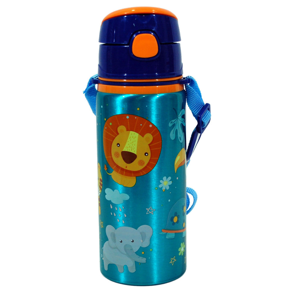 Jungle, Állatos alumínium szívószálas kulacs akasztóval 600 ml