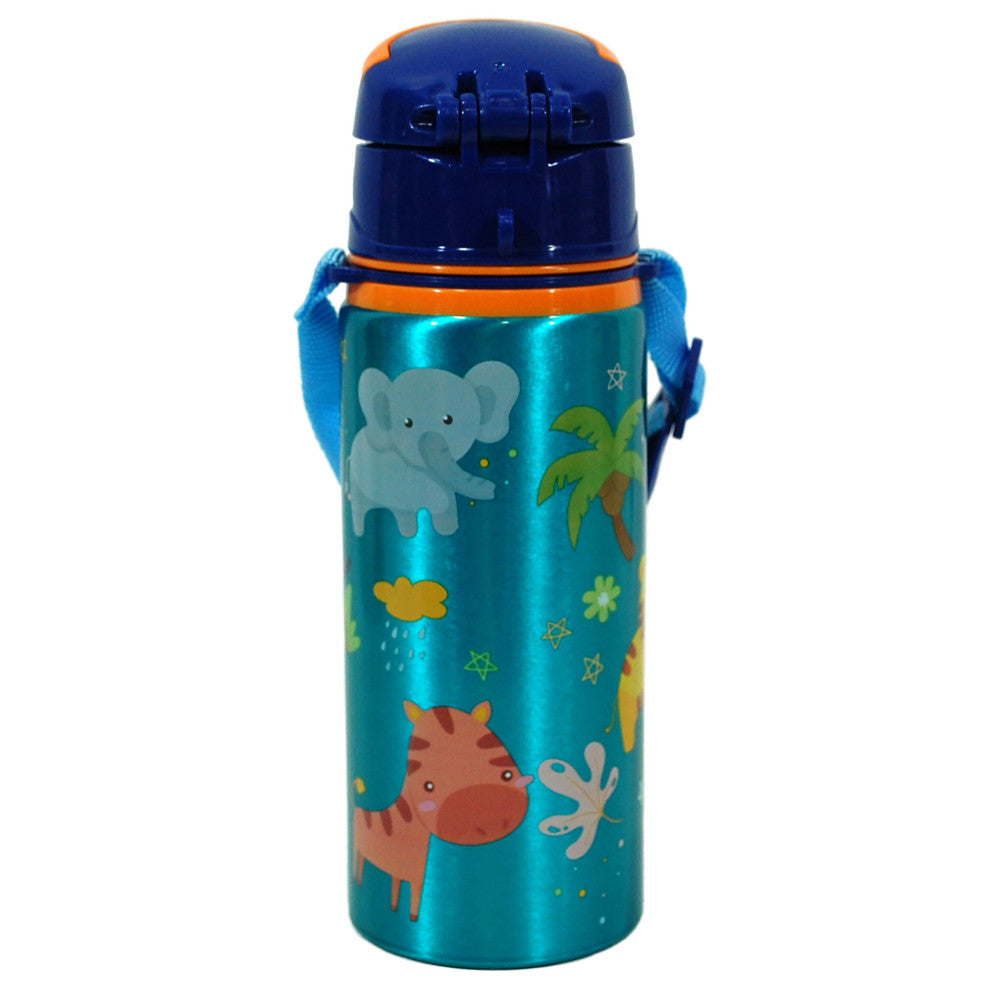 Jungle, Állatos alumínium szívószálas kulacs akasztóval 600 ml