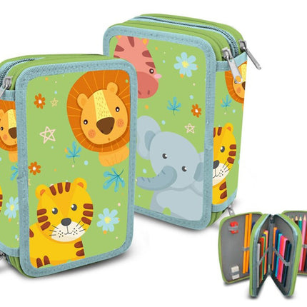 Állatos Jungle tolltartó töltött 3 emeletes