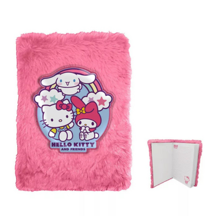 Hello Kitty Friends plüss A5 notesz – aranyos és puha jegyzetfüzet gyerekeknek és rajongóknak
