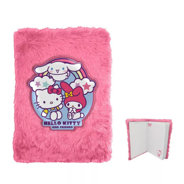 Hello Kitty Friends plüss A5 notesz – aranyos és puha jegyzetfüzet gyerekeknek és rajongóknak