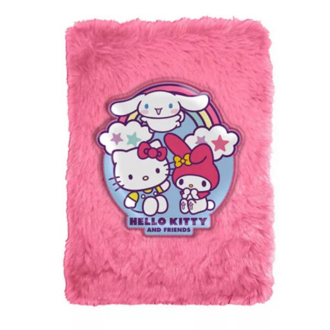 Hello Kitty Friends plüss A5 notesz – aranyos és puha jegyzetfüzet gyerekeknek és rajongóknak