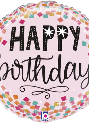 Happy Birthday Pink Confetti mini fólia lufi 19 cm (WP)