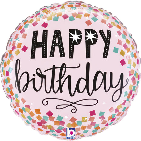 Happy Birthday Pink Confetti mini fólia lufi 19 cm (WP)