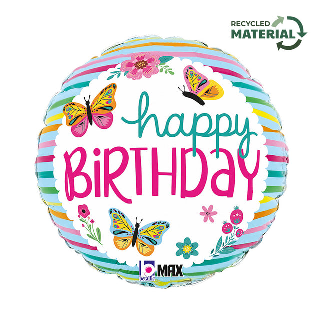 Happy Birthday Colorful Butterflies fólia lufi 46 cm