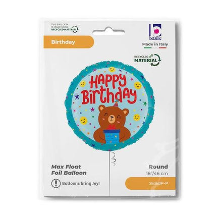 Happy Birthday Smiley Bear fólia lufi 46 cm