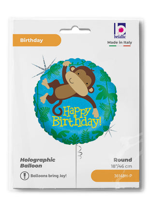 Happy Birthday Monkey Buddy Holo fólia lufi 46 cm