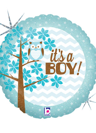Baby Boy Owl Holo fólia lufi 46 cm