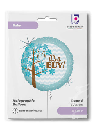 Baby Boy Owl Holo fólia lufi 46 cm