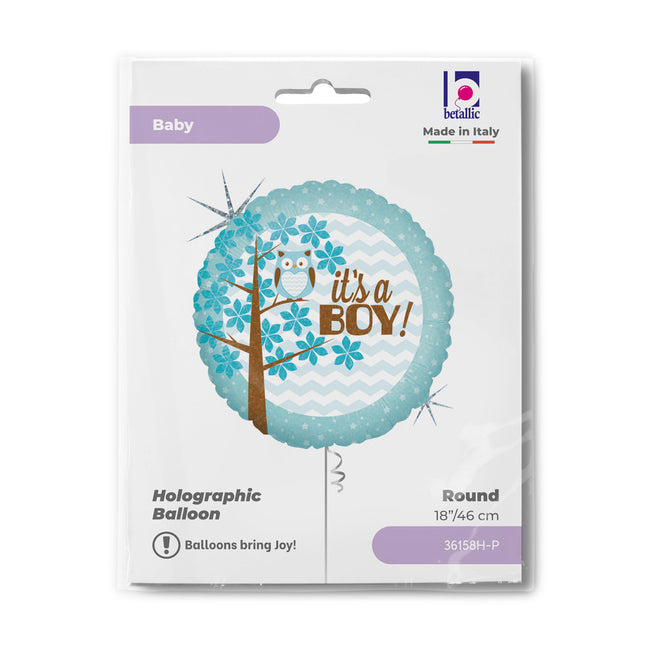 Baby Boy Owl Holo fólia lufi 46 cm