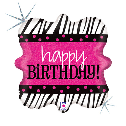 Happy Birthday Zebra Holo fólia lufi 46 cm
