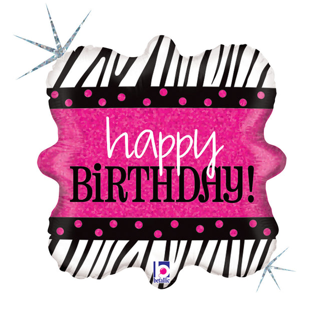 Happy Birthday Zebra Holo fólia lufi 46 cm