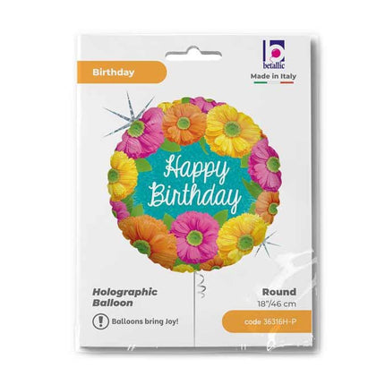 Happy Birthday Blooms Holo fólia lufi 46 cm