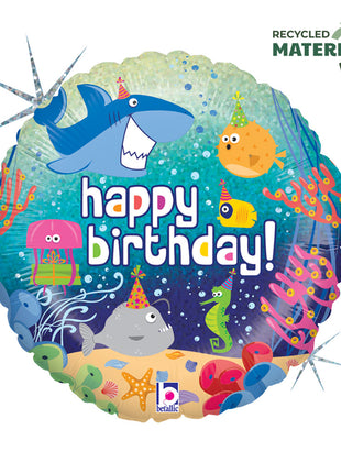Happy Birthday Ocean Holo fólia lufi 46 cm