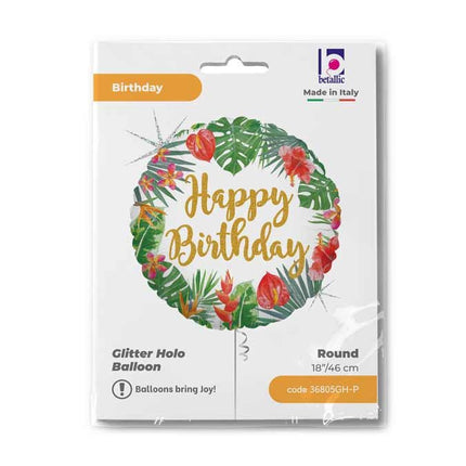 Happy Birthday Glitter Tropical fólia lufi 46 cm