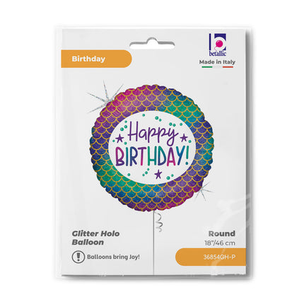 Happy Birthday Glitter Mermaid fólia lufi 46 cm