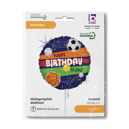 Happy Birthday Sports Holo fólia lufi 46 cm
