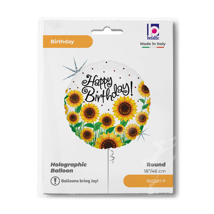 Happy Birthday Sunflowers Holo fólia lufi 46 cm