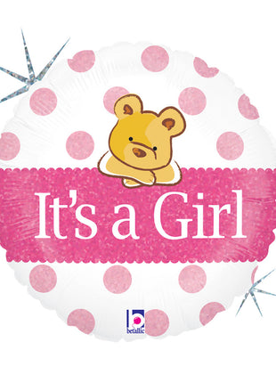 Baby Girl Bear Holo fólia lufi 46 cm