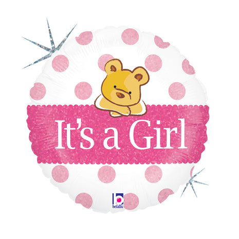Baby Girl Bear Holo fólia lufi 46 cm