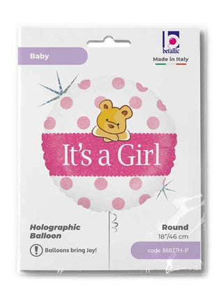Baby Girl Bear Holo fólia lufi 46 cm