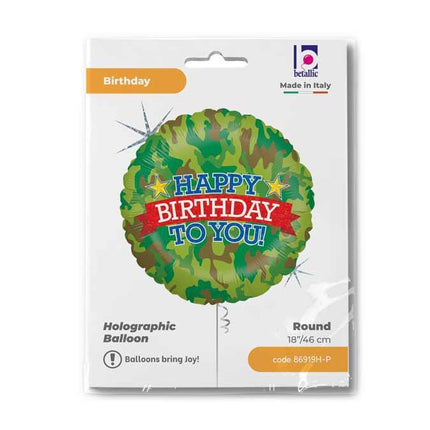 Happy Birthday Camouflage Holo fólia lufi 46 cm