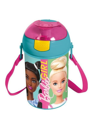 Barbie Happy Thoughts műanyag szívószálas kulacs akasztóval 450 ml